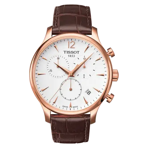 Tissot Tradition Brown Leather Strap White Dial Chronograph 2026