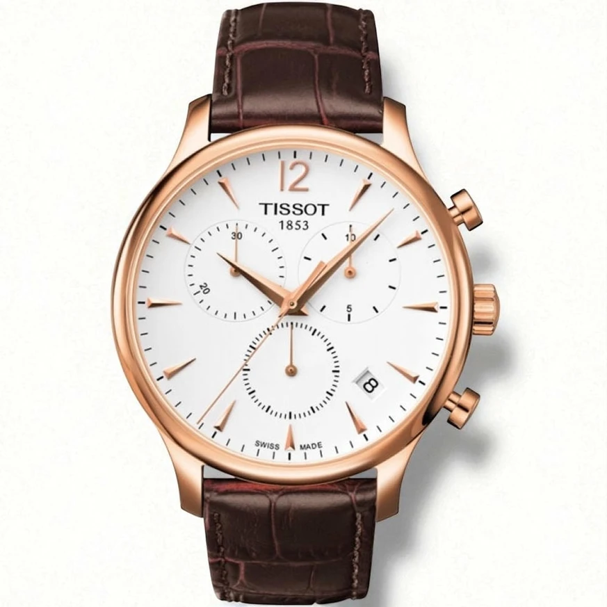 Tissot Tradition Classic Rose Gold Swiss White Dial Leather Strap 1 Pakistan