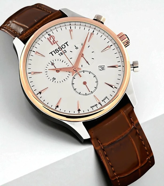 Tissot Tradition Classic Rose Gold Swiss White Dial Leather Strap Watch Pakistan