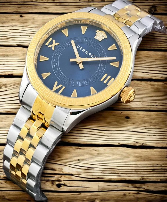 Versace Hellenyium Quartz With A Blue Dial And A Two Tone Strap Watch Photoroom 1780998193 B418670c